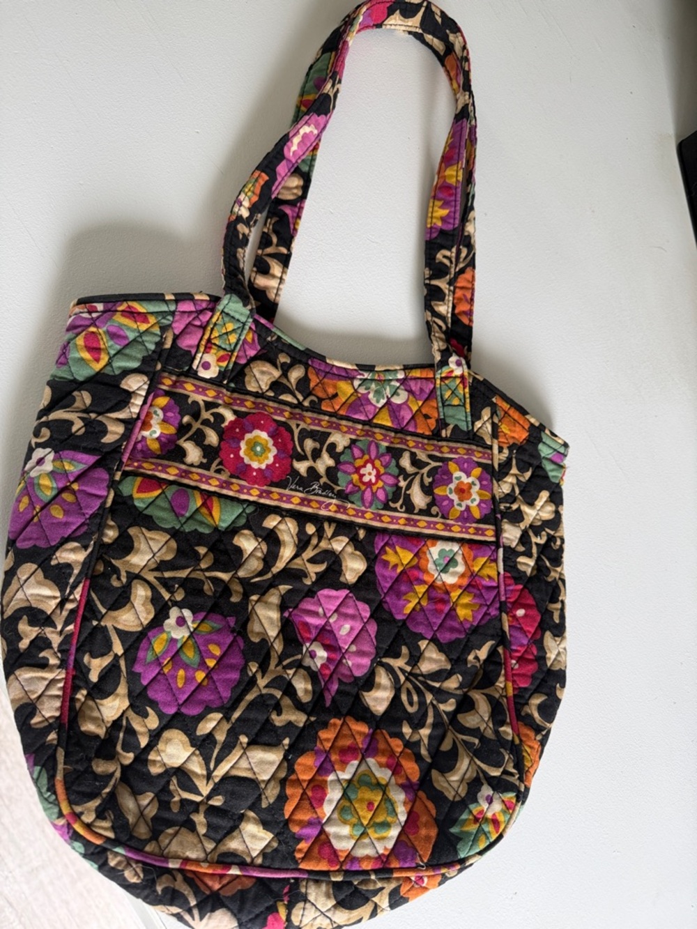 Vera Bradley Quilted Floral Tote in Black, Pink, Purple and Orange